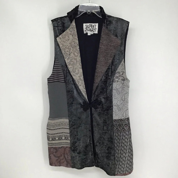 Donna Jessica Vintage Mixed Fabric & Texture Eclectic Vest Black/Gray Size 1 - Picture 1 of 7